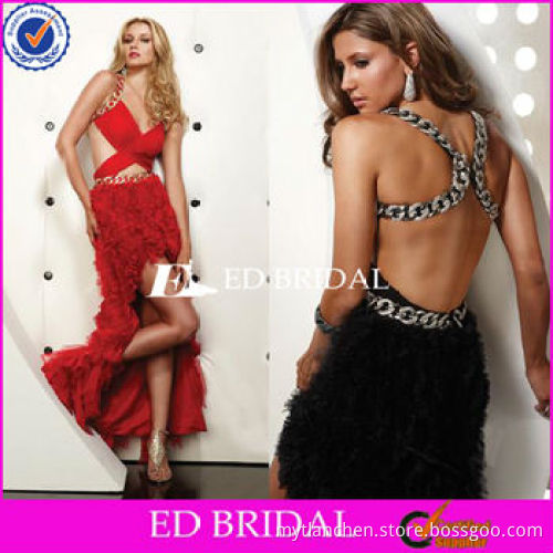 2013 mini length Hi-lo V-neck sexy special back organza ruffle Prom Dress